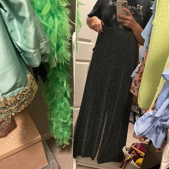 Zara Black and Silver Diamante Shimmer Flare Pant - Picture 2 of 6